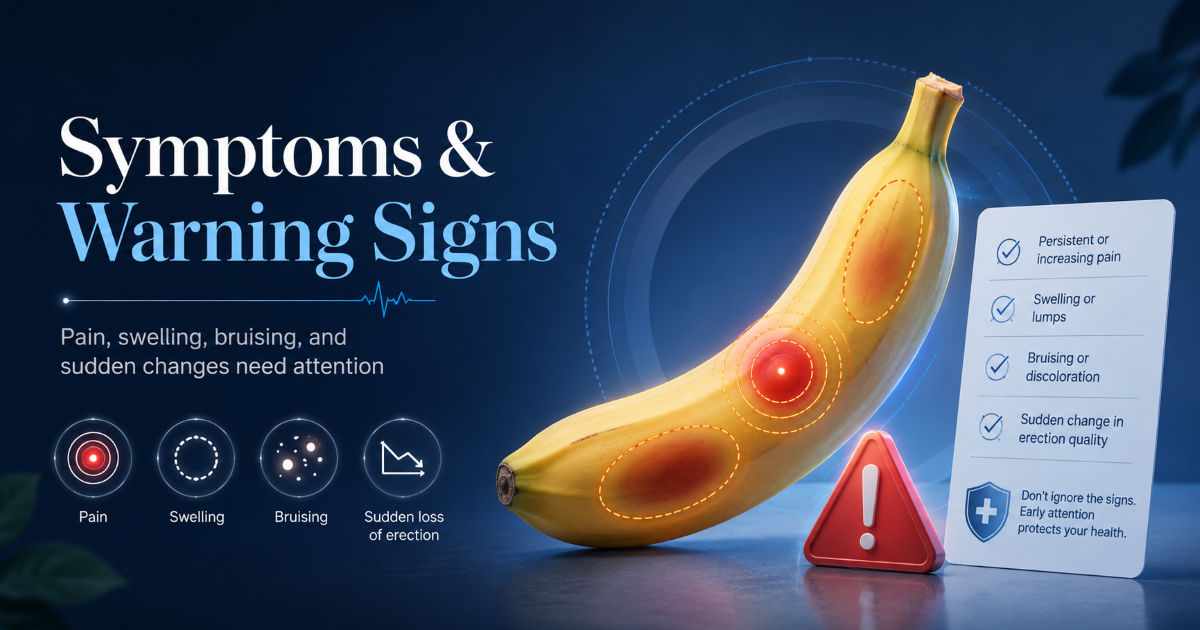 Symptoms of penile fracture including swelling and bruising