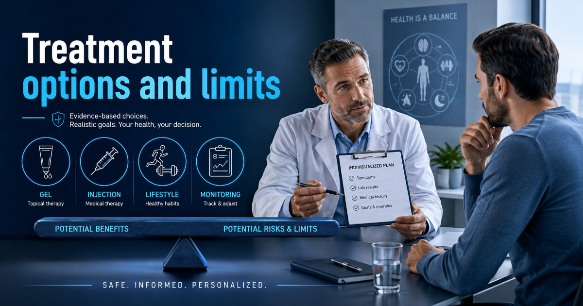 Testosterone replacement therapy options and safety monitoring