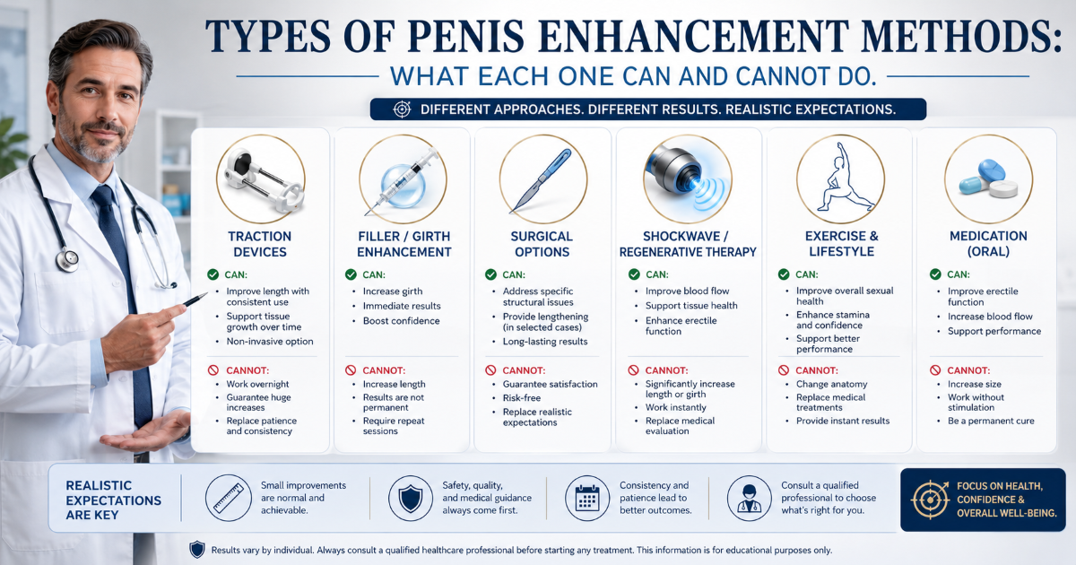 Penile lengthening and girth enhancement methods comparison
