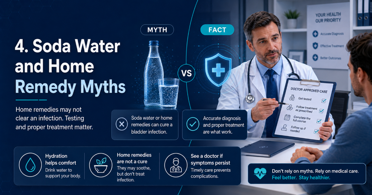 Bladder infection myths about soda water home remedies and why medical assessment may still be needed