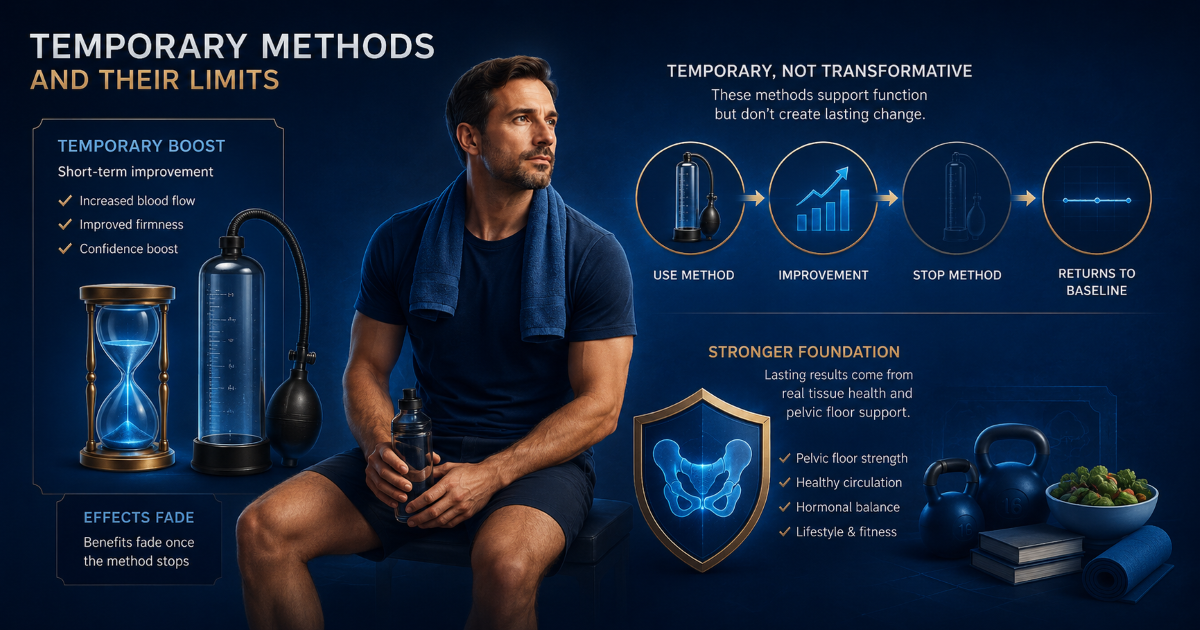 Temporary penis enlargement methods and limitations