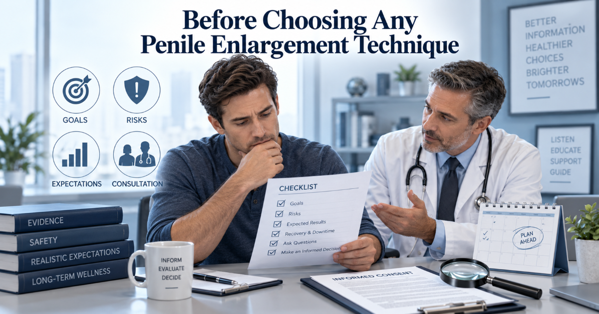 Before treatment checklist for penile enlargement including measurement anatomy expectations risks and follow-up