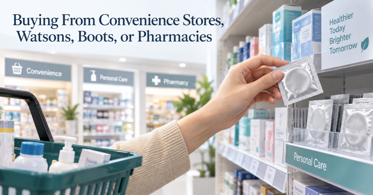 Condom retail options in Thailand including convenience stores Watsons Boots and pharmacies with product label checks