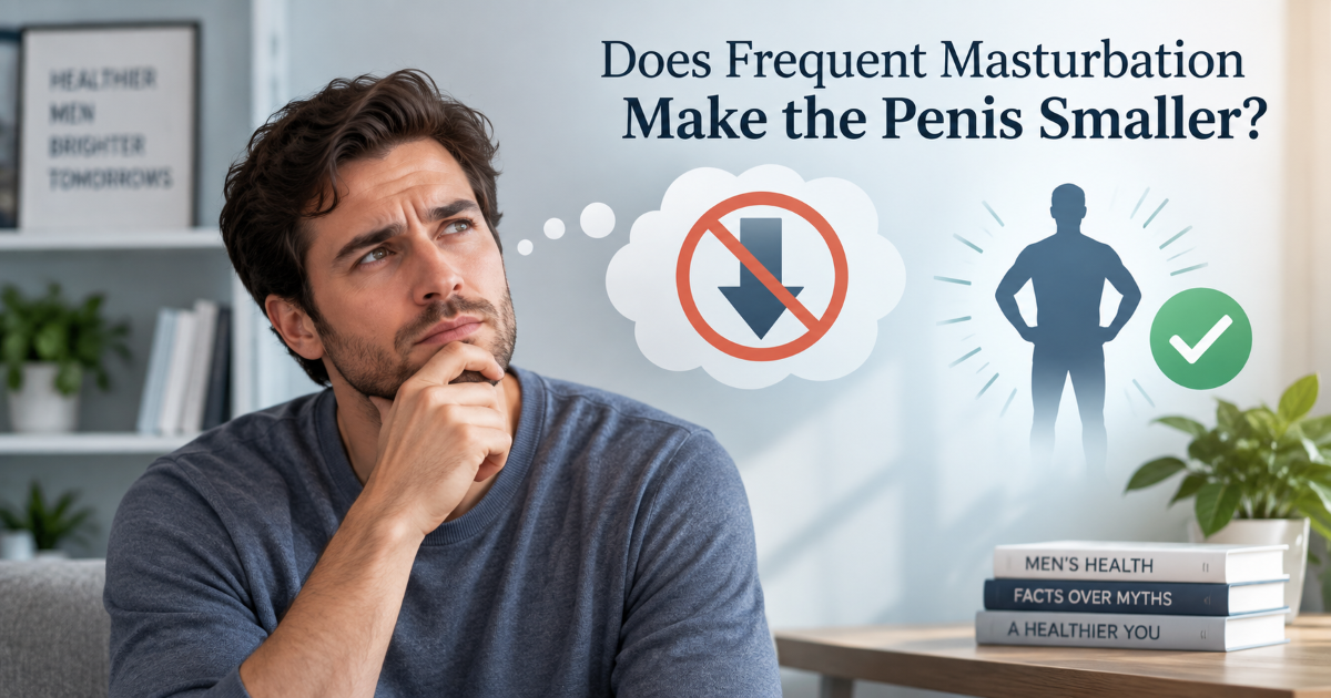 Educational medical concept separating masturbation myths from facts about permanent penis size