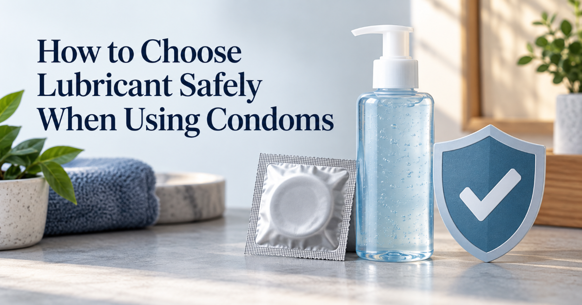 Condom-safe lubricant checklist with latex condom water-based lube silicone-based lube and oil-based warning