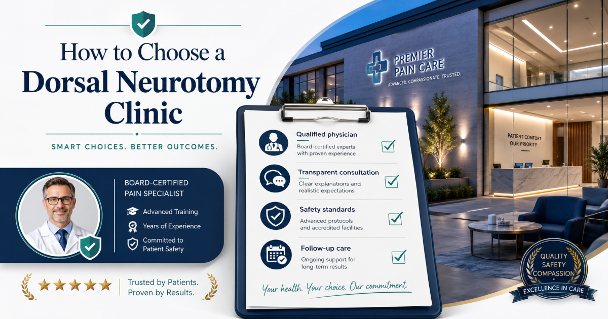Dorsal neurotomy clinic checklist covering diagnosis treatment alternatives surgical details risks and international follow-up