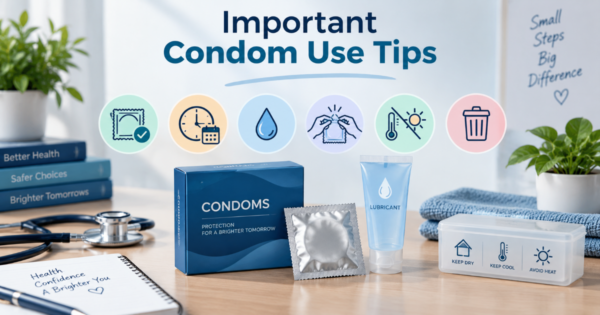 Safe condom use checklist including expiry date wrapper condition lubricant and correct fit