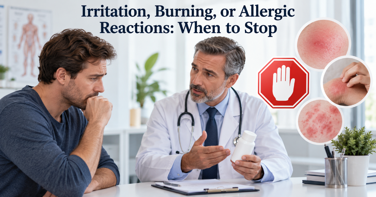 Lubricant irritation warning signs including burning itching rash swelling and when to stop using a product