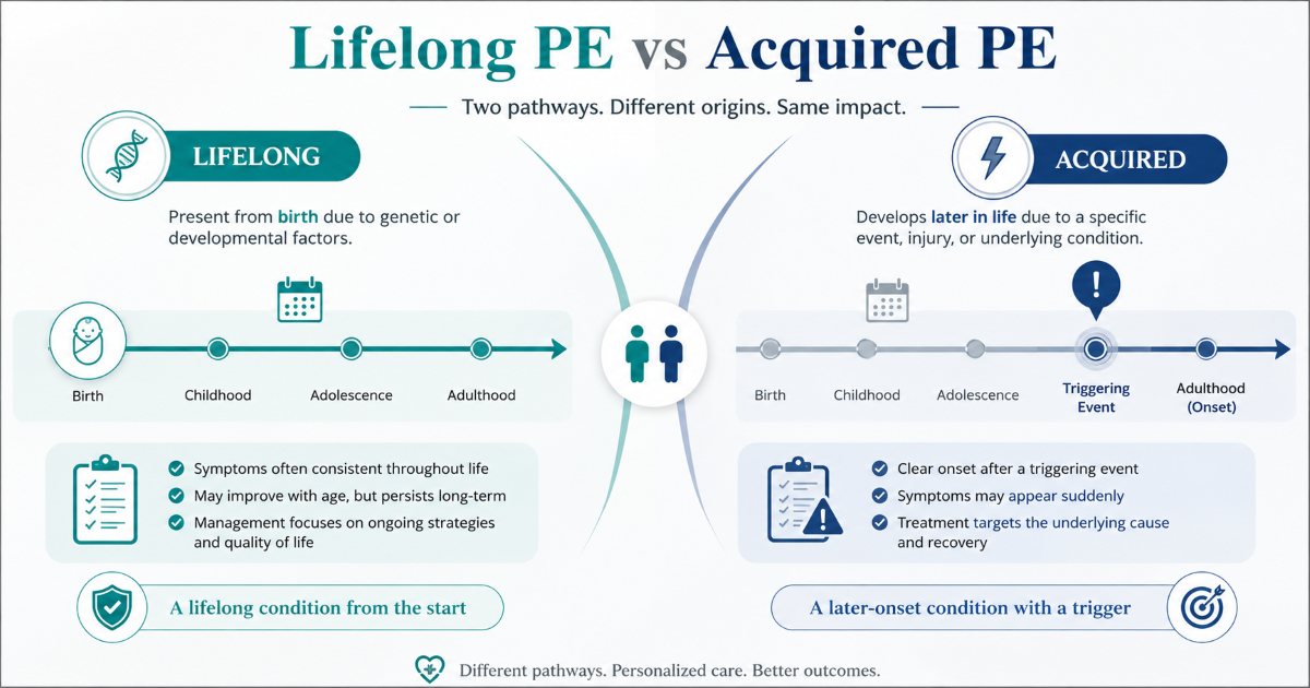 Lifelong versus acquired premature ejaculation including timing pattern clinical meaning and treatment context