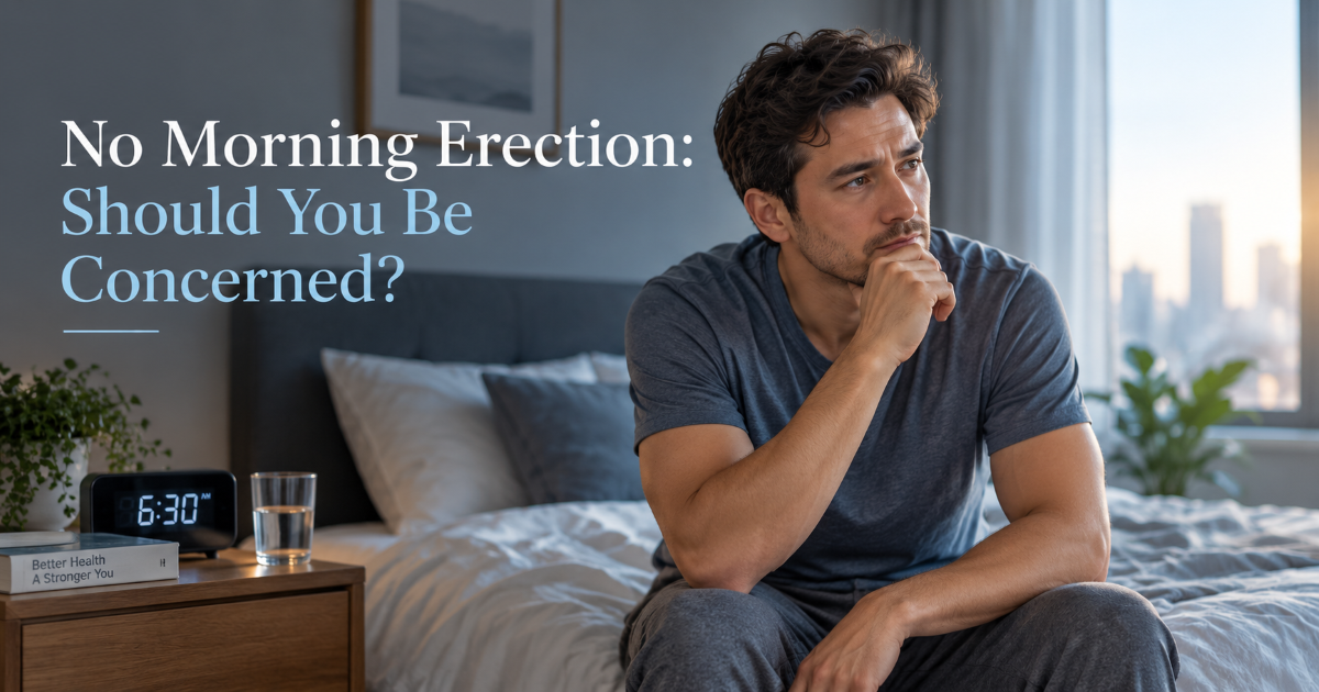 Calm bedroom and health journal concept showing reduced morning erections and sleep quality factors
