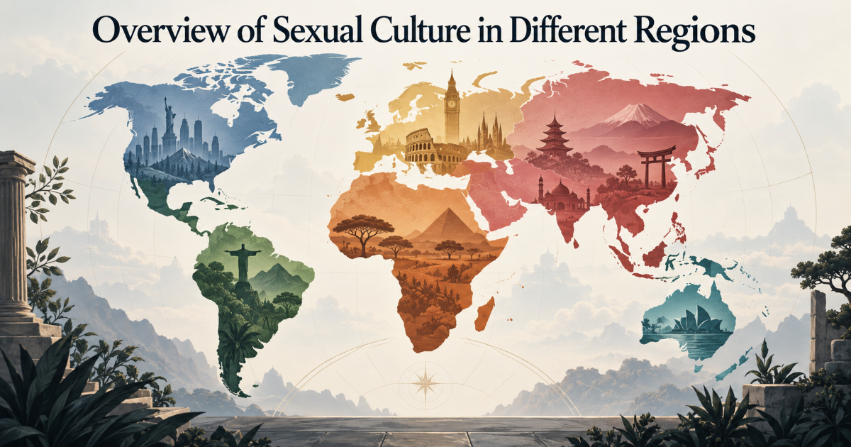 World map style medical education visual comparing regional attitudes toward sexuality relationships privacy and sexual health