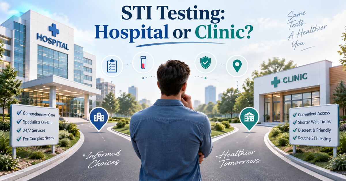STI testing options comparing hospital sexual health clinic private clinic and community clinic
