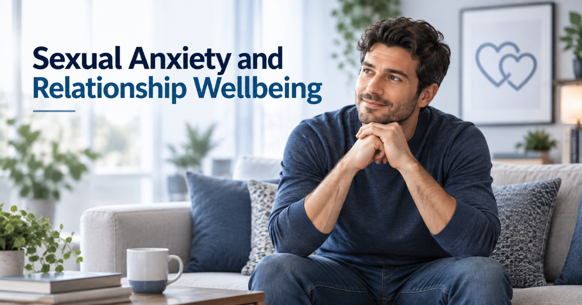 Calm bedroom consultation style image showing sexual anxiety relationship wellbeing and emotional comfort before intimacy