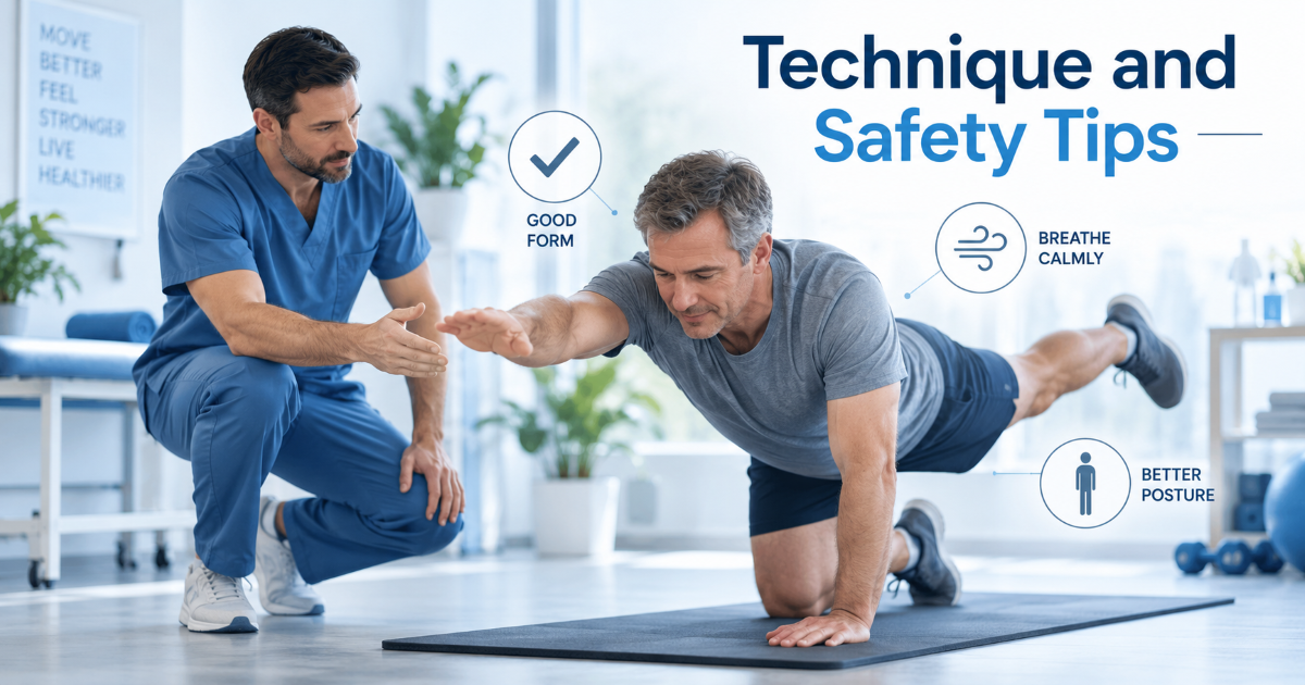 Safe pelvic floor exercise technique for men emphasizing gentle contraction breathing relaxation and no pain
