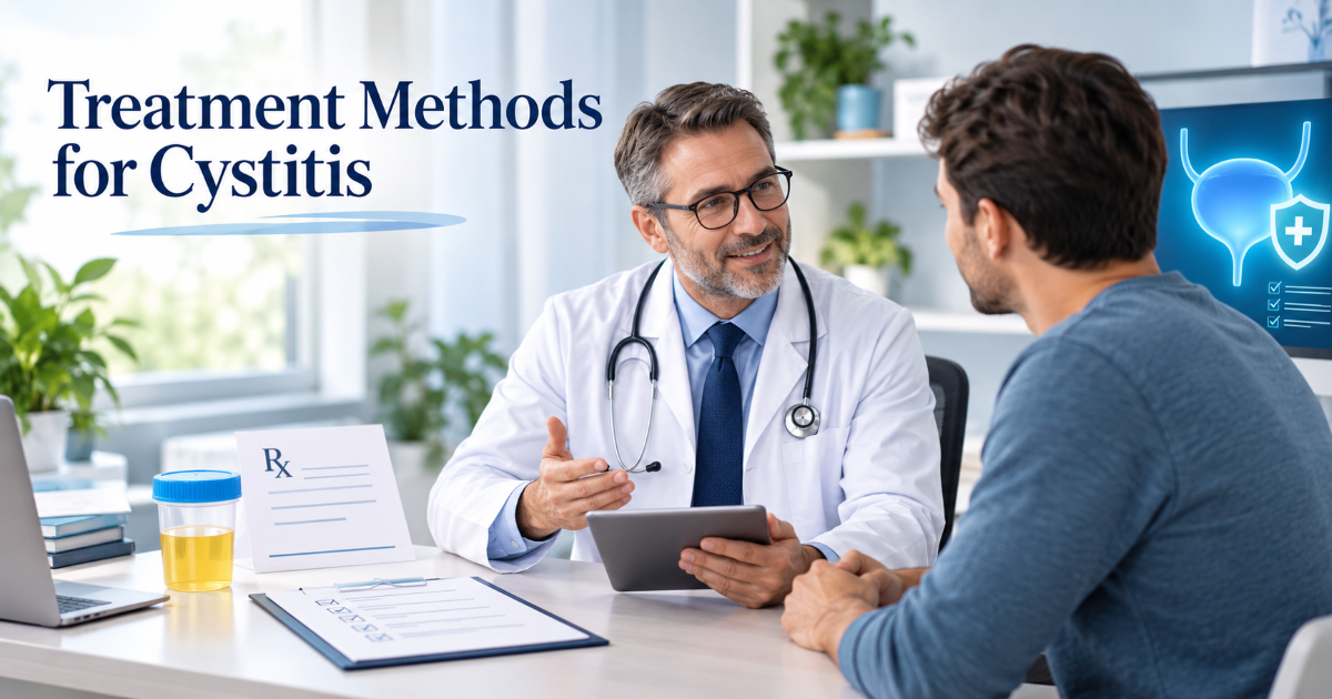 Cystitis treatment planning with urine testing antibiotics and doctor assessment