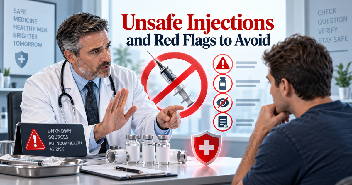 Unsafe penile enlargement red flags including silicone oil paraffin unknown injections and unlicensed providers