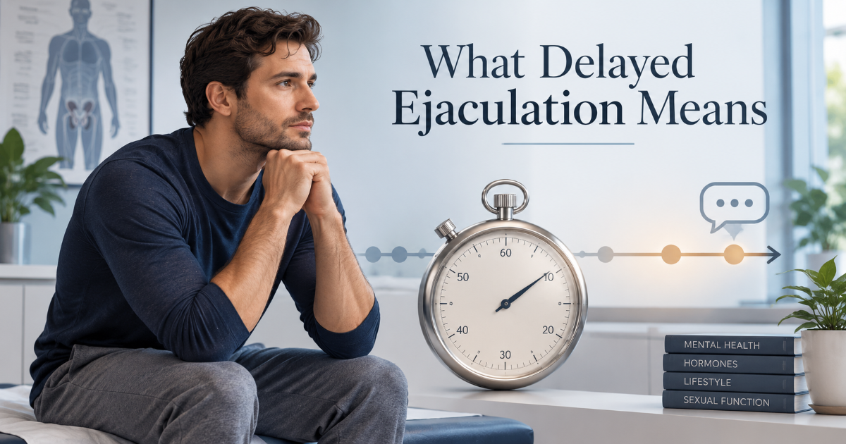 Male sexual health consultation about delayed ejaculation and difficulty reaching climax