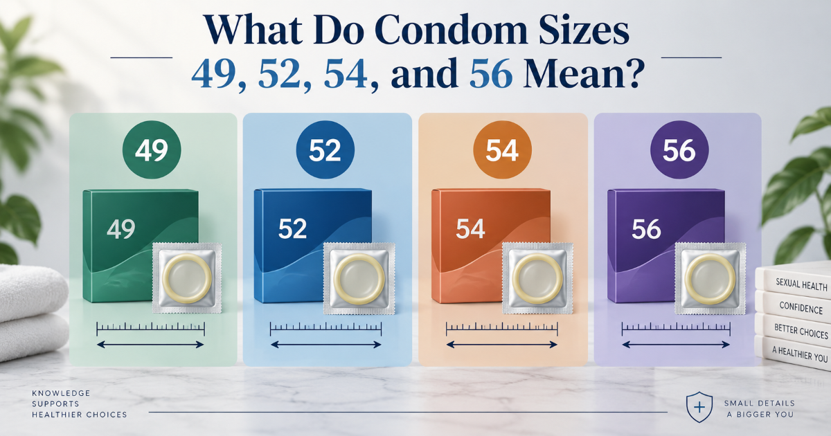 Comparison chart of condom sizes 49 52 54 and 56 for selecting a starting width