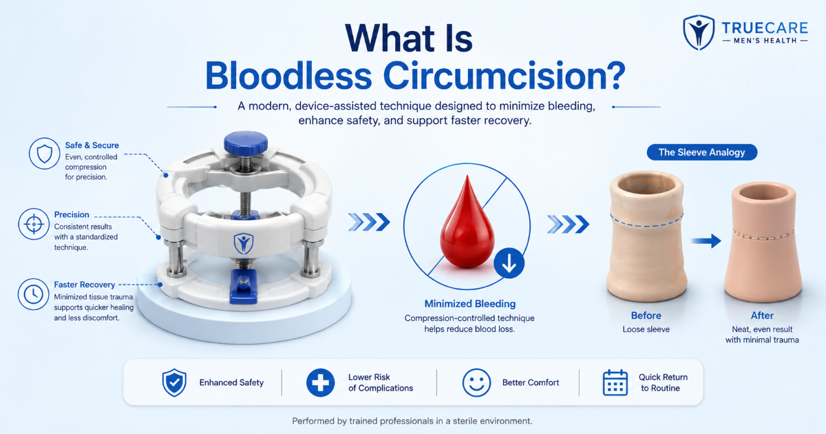 Bloodless circumcision and adult circumcision technique explanation