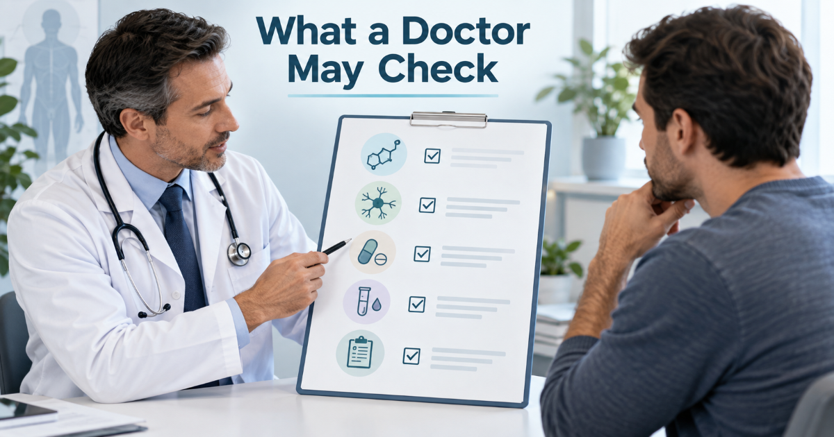 Medical evaluation checklist for delayed ejaculation including medications hormones diabetes nerve history and mental health factors