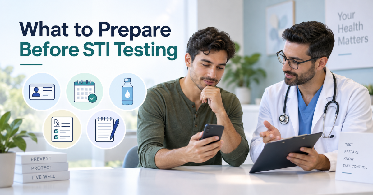 What to prepare before STI testing including exposure timing exposure type symptoms test coverage and partner safety