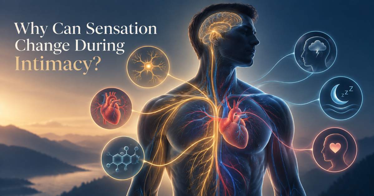 Couple wellness concept showing how stress fatigue communication and physical comfort can affect sensation during intimacy