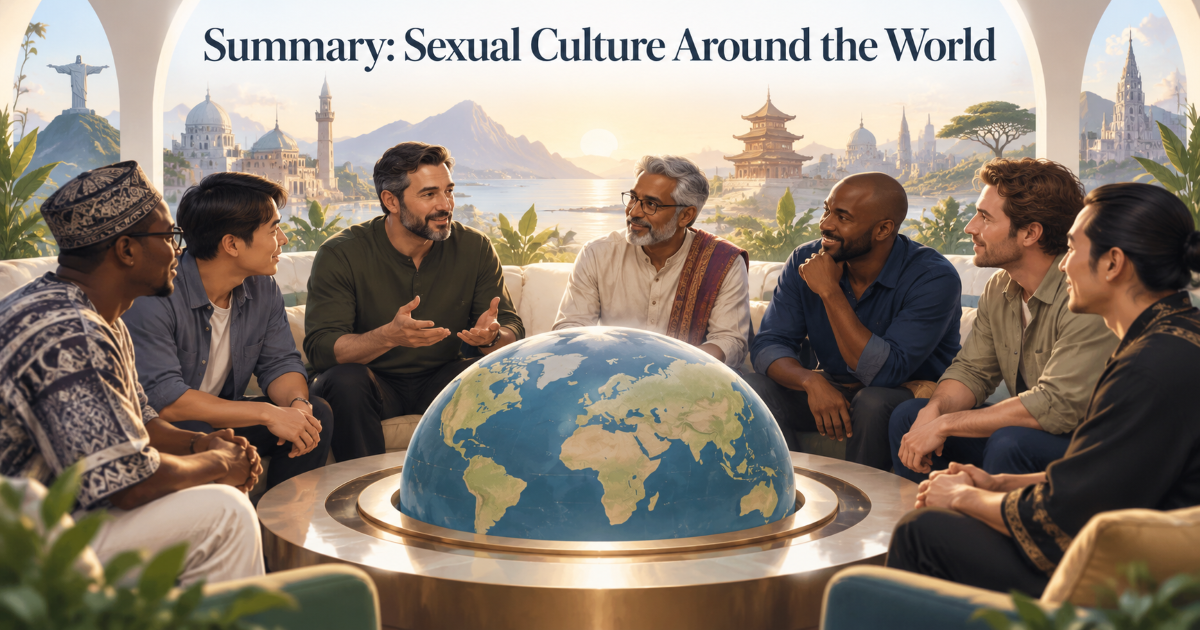 Summary visual showing global diversity in sexual culture with shared values of respect privacy consent and healthcare access